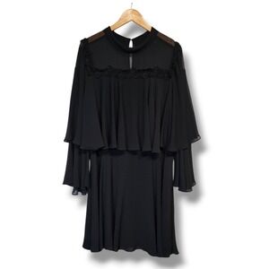 Laundry by Shelli Segal Dress 10 Black Ruffle Lace Bell Sleeve Whimsigoth Witchy